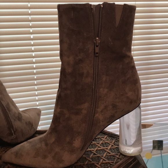 Lustful taupe suede clear heel boots - Picture 3 of 6